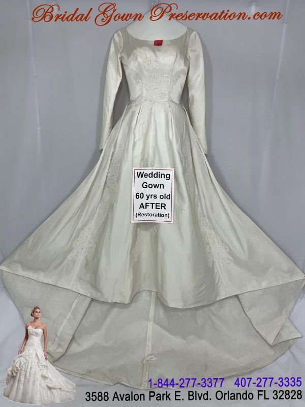 60 year old wedding gown now restored-Restoration