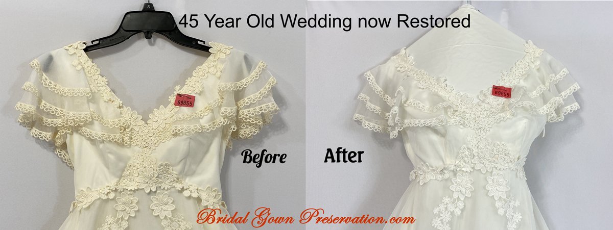 45 year old wedding dress restoration